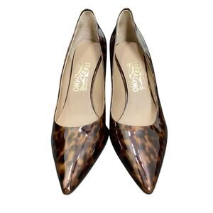 Salvatore Ferragamo Heels Women’s SZ 9 Leather With Glossy Finish Brown Tortoise